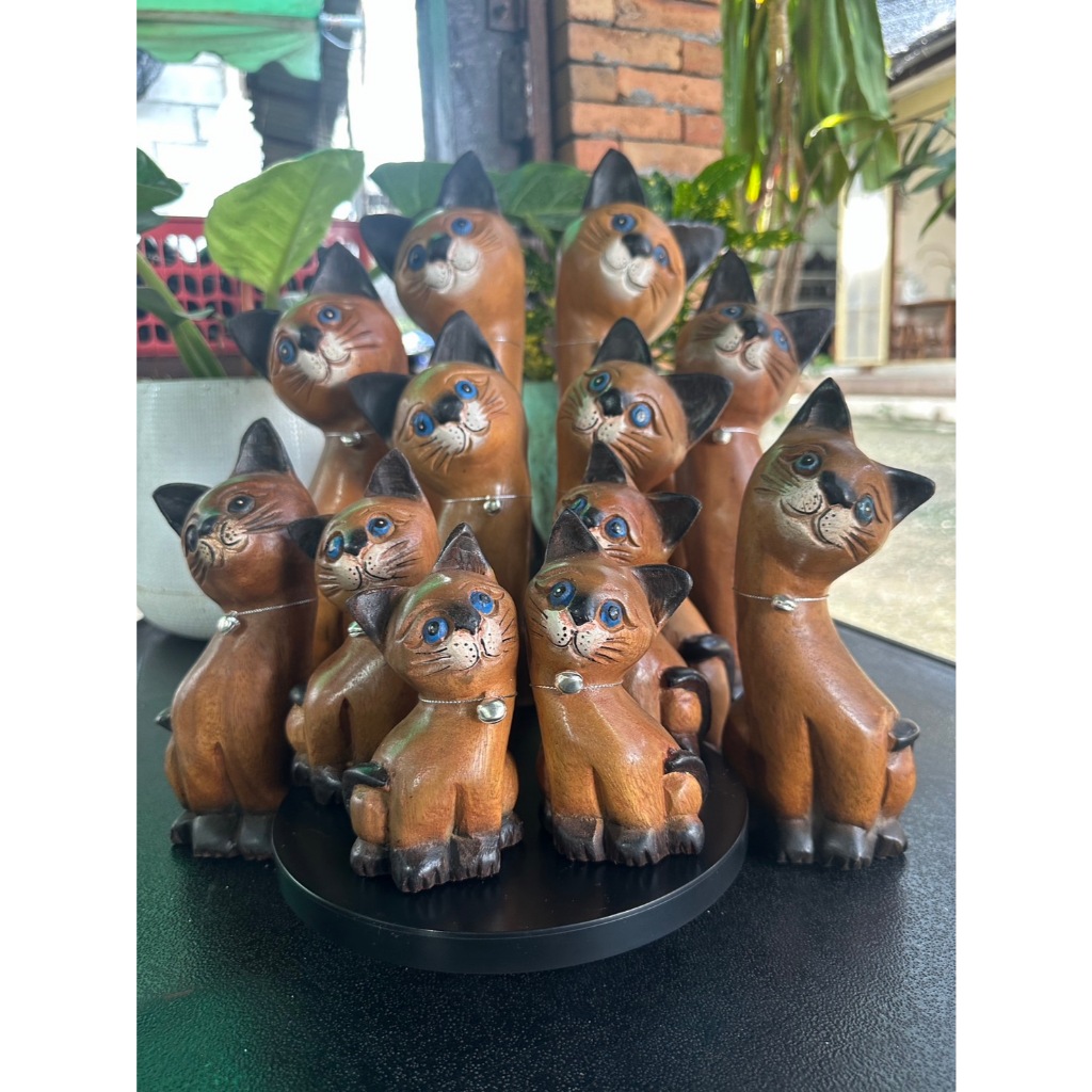 แมวไม้ ไม้จามจุรี แกะสลัก 6 ขนาด ขายเป็นคู่ โมแดลแมว ตุ๊กตาแมว ของตกแต่งบ้าน ของขวัญ แฮนด์เมด มีชีวิตชีวา เหมือนจริง