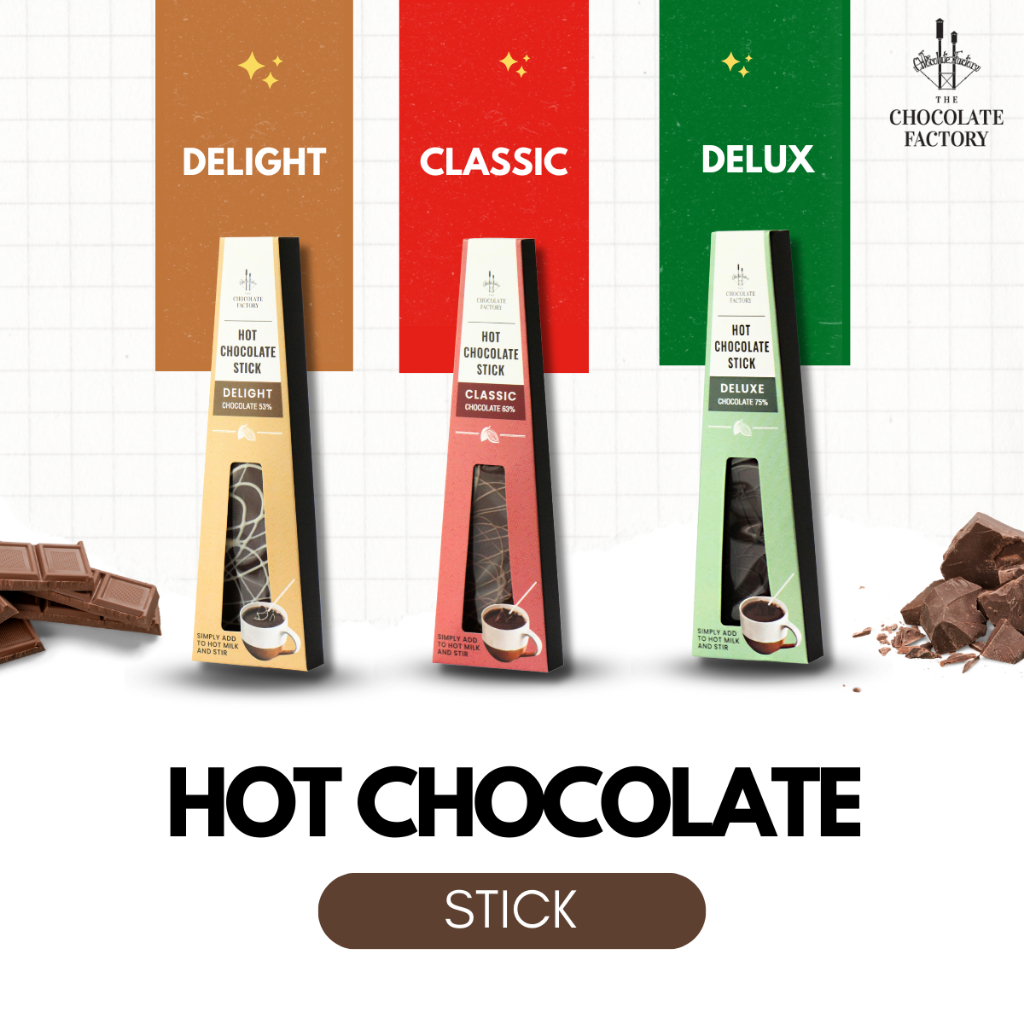 เครื่องดื่มช็อคโกแลตร้อน☕Hot Chocolate Stick รูปแบบเป็นแท่ง มีให้เลือก 3 แบบ The Chocolate Factory