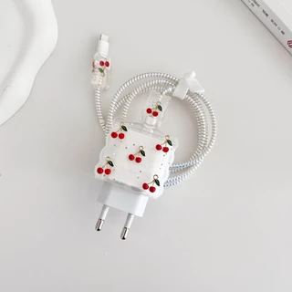 พร้อมส่งจากไทย ขอบหยักเชอรี่ ชุดพันสาย เคสหัวชาร์จ ลายการ์ตูน ตัวถนอมสาย USB 20w 18w 35W
