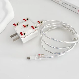 พร้อมส่งจากไทย ขอบหยักเชอรี่ ชุดพันสาย เคสหัวชาร์จ ลายการ์ตูน ตัวถนอมสาย USB 20w 18w 35W