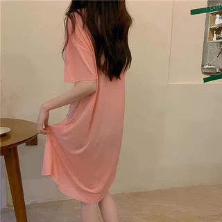 Sexy Charm🍊🍊 ชุดนอนราคาถูก เดรสชุดนอน ชุดนอนสีทึบ เเขนสั้น ผ้าใส่สบาย ฟรีไซส์ พร้อมส่งจากไทย