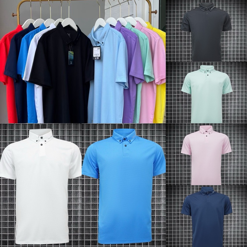 FBT เสื้อ โปโล เอฟบีทีมีกระดุมปก B2C414เปล่า สีล้วน พิมพ์แบรนด์ที่แขนและปกเสื้อ