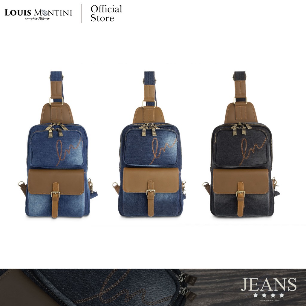 Louis Montini (JEANS) กระเป๋าคาดอก Belt bag ผ้ายีนส์ผสมหนังวัวเเท้ JEAN03
