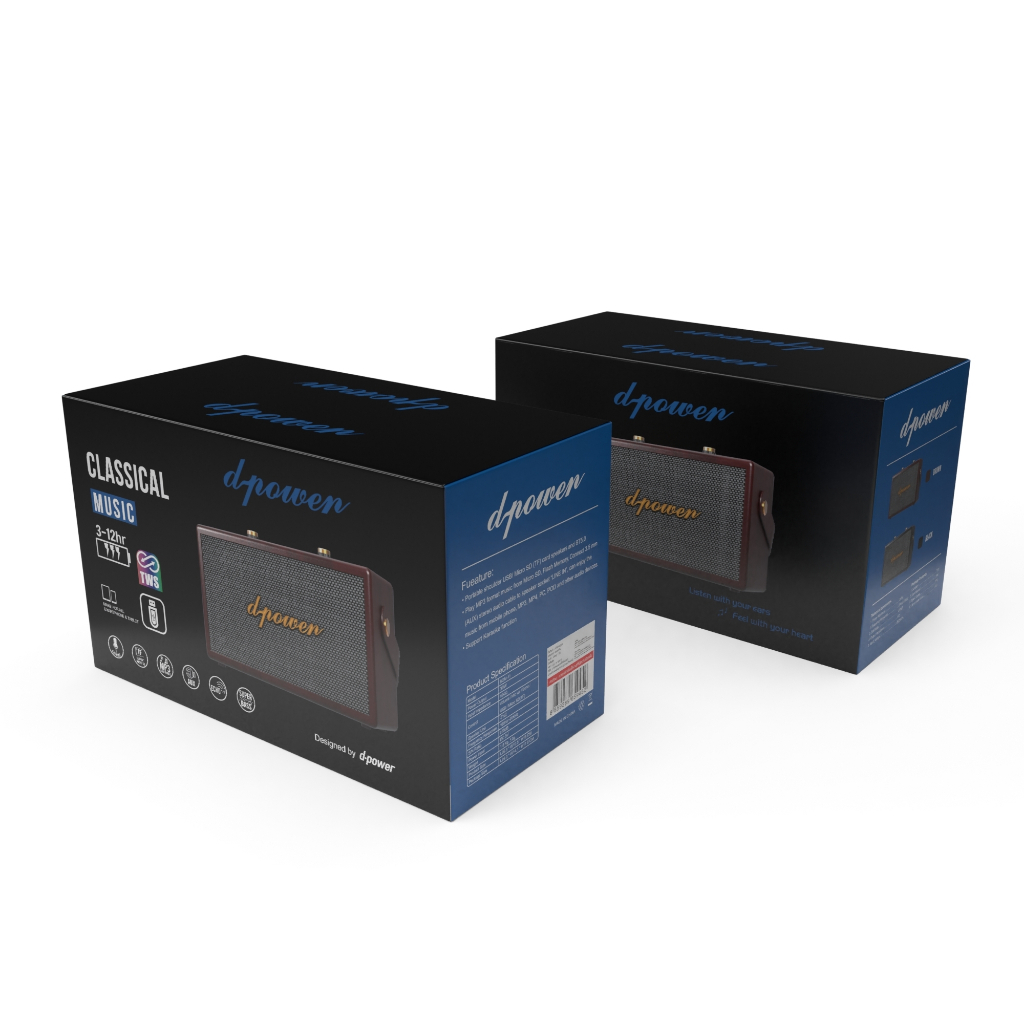 d-power ลำโพงบลูทูธสไตล์เรโทร รุ่น BOM-11 ดอกลำโพงขนาด 3"x2 ตัว ให้กำลังขับถึง 30W ปุ่มดูคลาสสิค