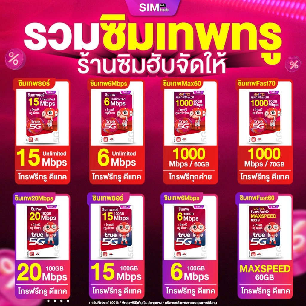 ซิมเน็ตรายปี ซิมเทพ True ใช้งานได้ 1ปี เน็ตไม่อั้น ความเร็ว MaxSpeed ไม่จำกัดการใช้งาน ซิมเน็ต ซิมรา