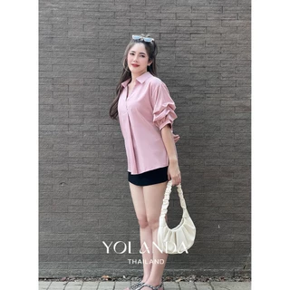 Yolanda เชิ้ตแขนสั้น Lady Outfits ผู้หญิง เสื้อผ้า เชิ้ตสีพื้น เสื้อแฟชั่นผู้หญิง FF1004