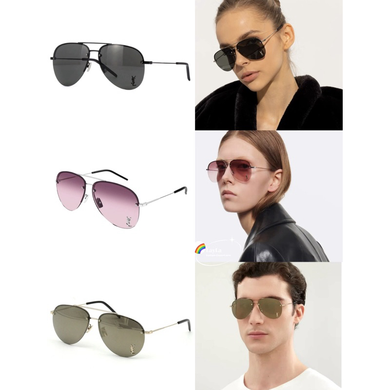 🌈 ของแท้ SAINT LAURENT 24 CLASSIC11M แว่นตากันแดดสำหรับผู้ชายและผู้หญิง