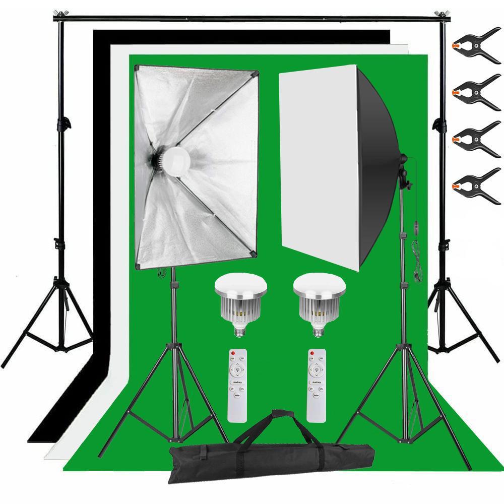 85W/300W ไฟถ่ายรูป ไฟไลฟ์สด ไฟสตูดิโอ & ฉากถ่ายรูป 2x2m ผ้าฉากหลัง 2x3m Green Screen Photography Studio Lighting Kits