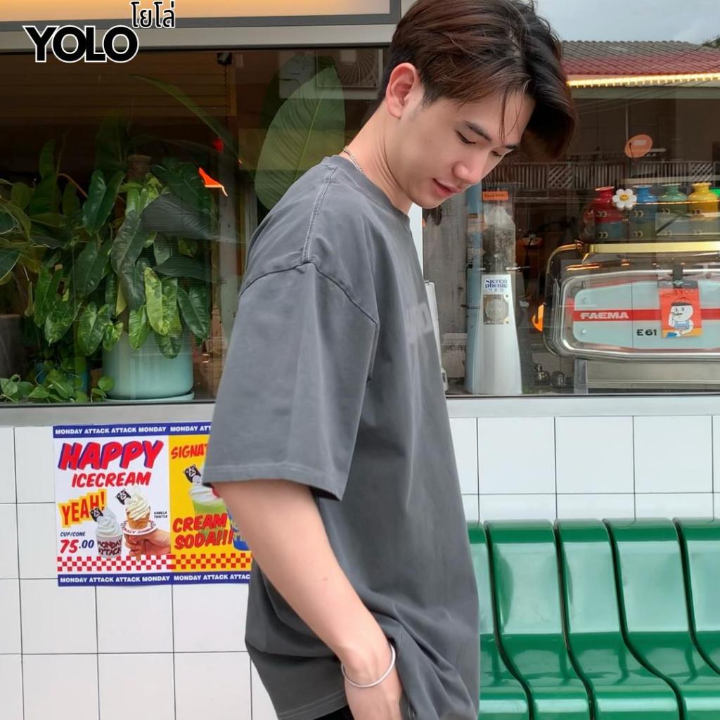 YOLO เสื้อยืด OVER SIZE เสื้อยืดโอเวอร์ไซส์ สีฟอก คอกลม เสื้อคอตตอน เสื้อยืดงานสกรีน แนวสตรีท YT2012 รูปที่ 7