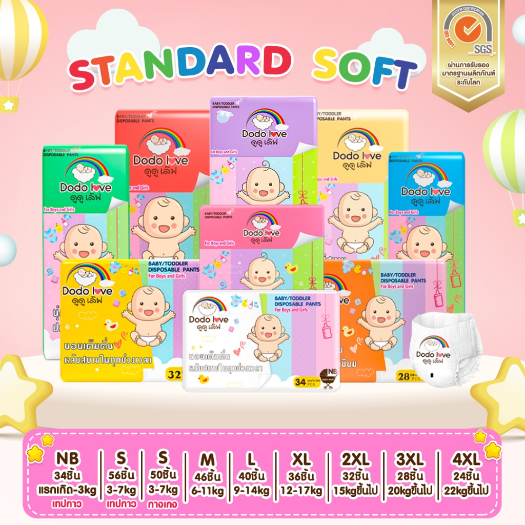 ส่งด่วน ผ้าอ้อม Standard Soft กางเกงผ้าอ้อม (แพ็คเดี่ยว) ผ้าอ้อมสำเร็จรูป Size NB-4XL นุ่ม บางเบา ใส่สบาย