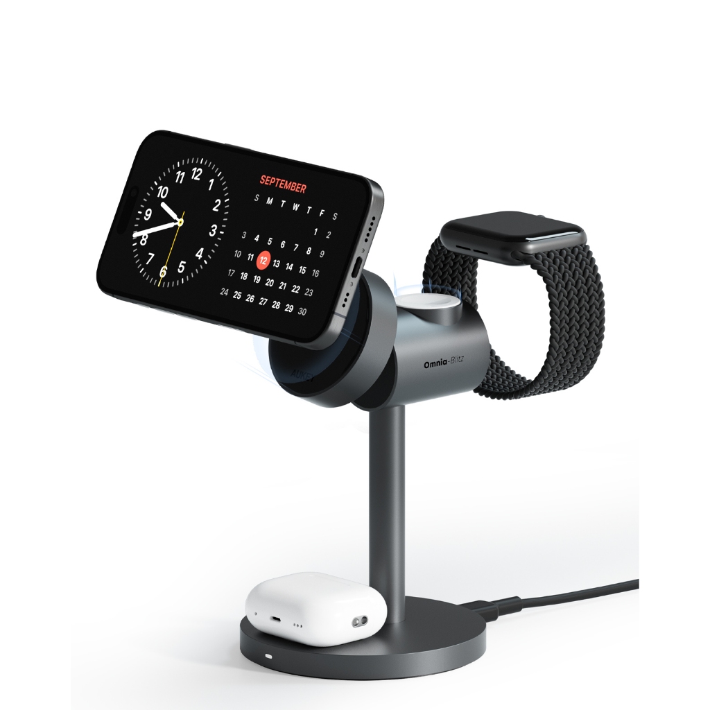 AUKEY LC-MC311 Gray แท่นชาร์จไร้สาย MagFusion Qi2 3-in-1 15W Wireless Charging Station with MFW Cert