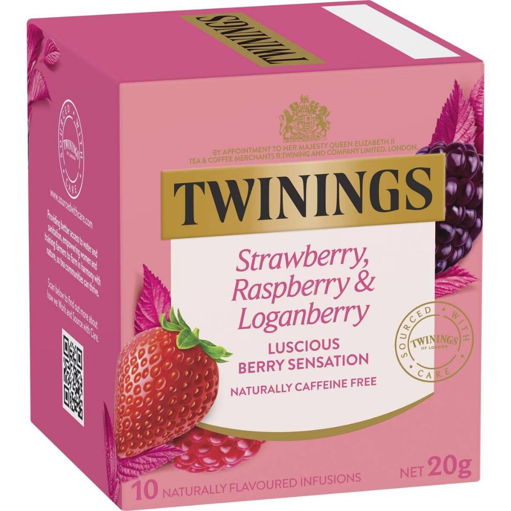 Twinings Strawberry, Raspberry & Loganberry Tea Bags 10 Packชาทไวนิงส์ แต่งกลิ่นสตรอเบอร์รี่ ราสเบอร์รี่ แอนด์ โลแกนเบอร