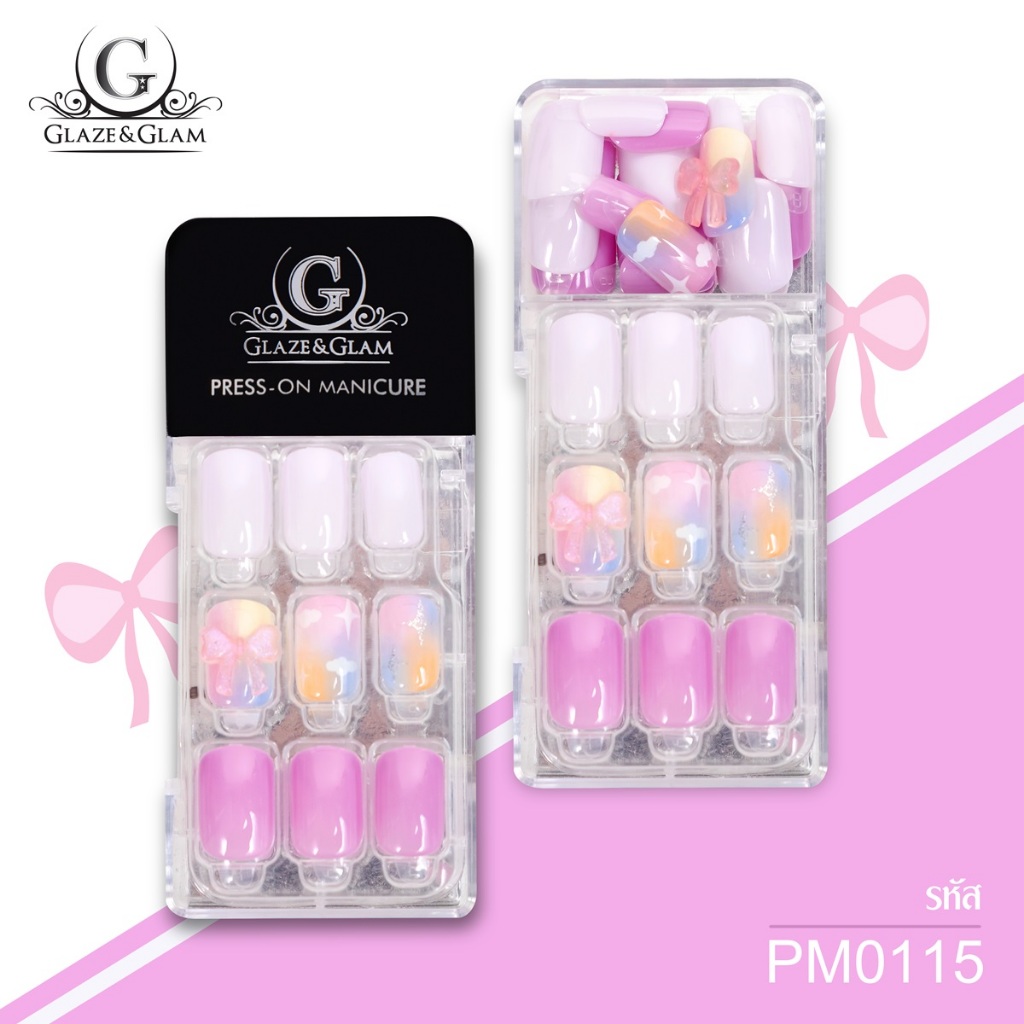 [ New ] GLAZE & GLAM เล็บปลอม เล็บเจลปลอม เล็บปลอมสำเร็จรูป เล็บปลอมพร้อมเทปกาวในตัว PRESS ON NAILS / PM0115 / 30 PCS