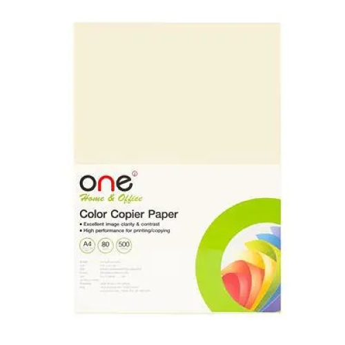 กระดาษสีถ่ายเอกสาร 10 A4 80 แกรม ครีม (500แผ่น) ONE