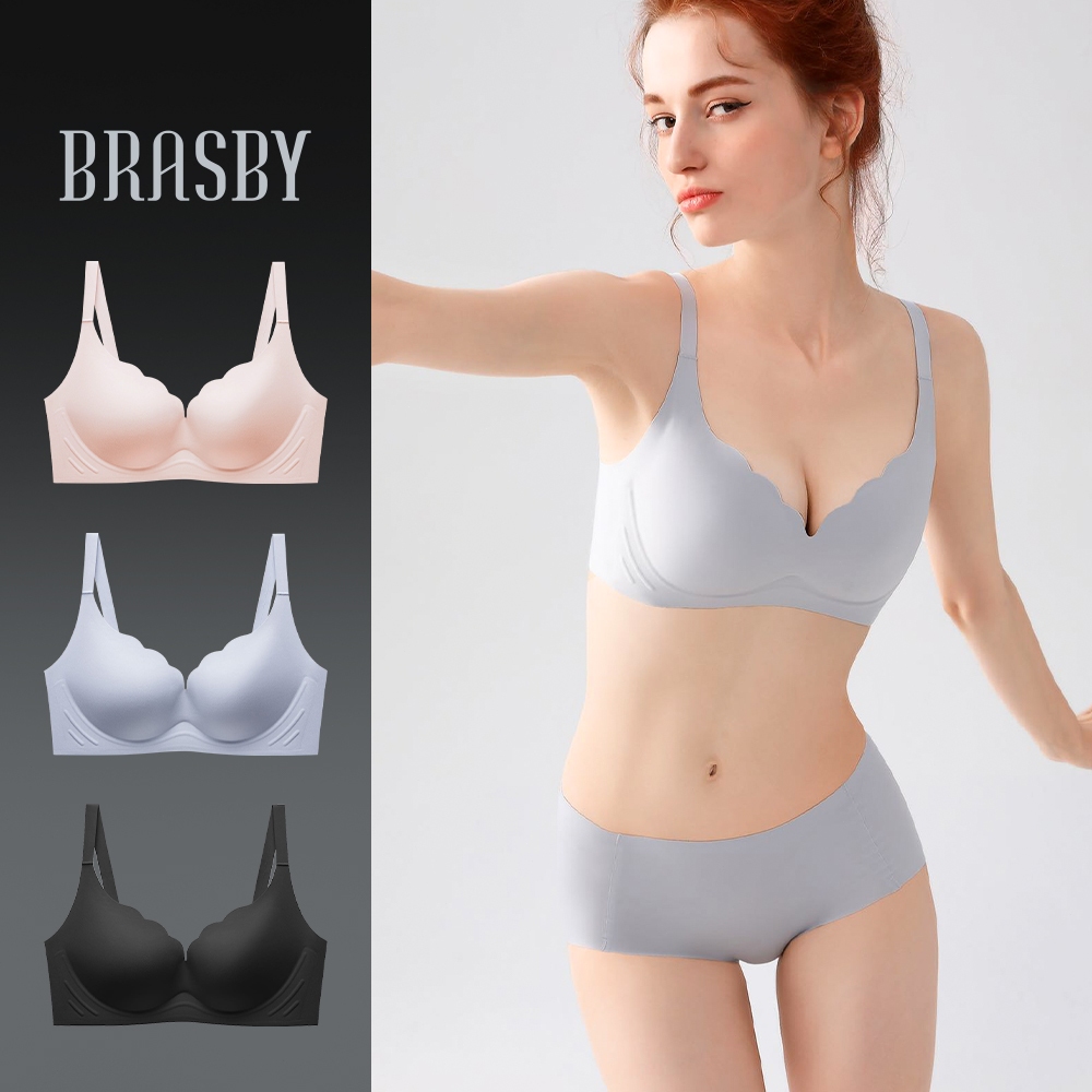 Brasby การออกแบบตาข่าย Soft Fabric ไร้โครง กันลื่น ไม่มีรอยต่อ บราไร้ขอบ บราไร้โครง กางเกงในผู้หญิง bra