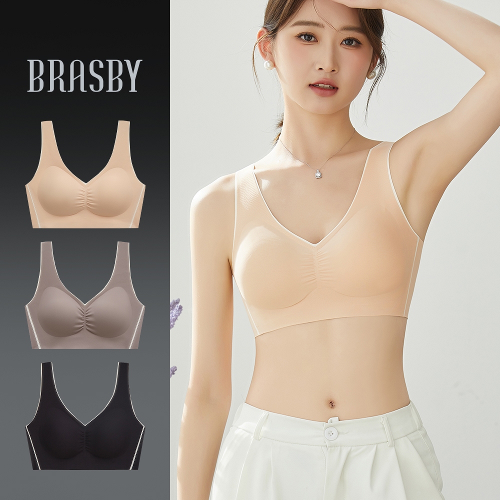 ✨Brasby✨สปอร์ตบรา บรามีฟองน้ำ งานสวยเนี๊ยบ บราไร้โครง เสื้อในไร้โครงสวมใส่สบาย บราออกกำลังกาย ครอปบรา ผ้าไม่มีรอยต่อ
