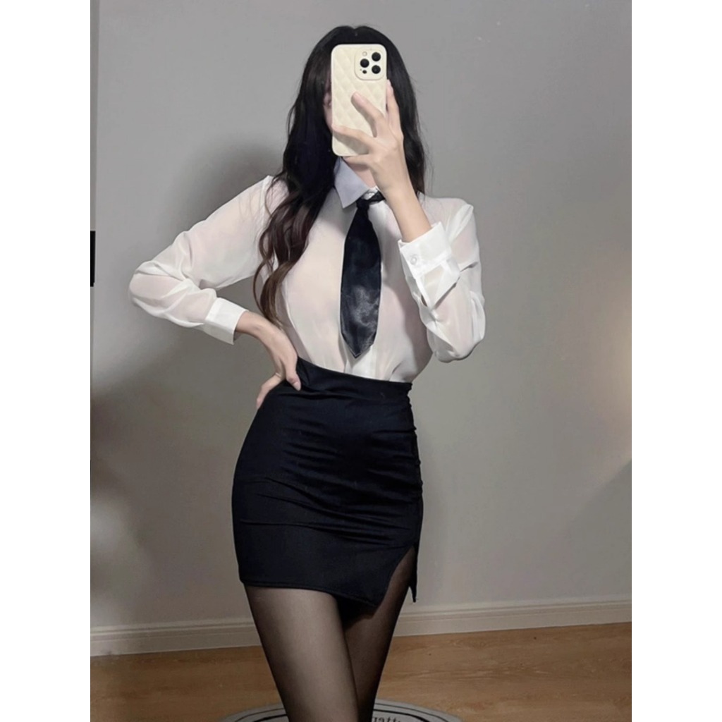 📁Great Night📁เสื้อ + กระโปรง + เน็คไท ชุดยั่วเย็ด ชุดเลขานุการ ใส่สบาย พร้อมส่งจากไทย ชุดนอนไม่นอน - รูปที่ 3