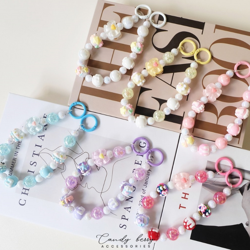 [พร้อมส่งในไทย] สายคล้องตุ๊กตา สายคล้องกระเป๋า สายคล้องโทรศัพท์ สร้อยลูกปัดเพ้นท์ DIY No.BC-026