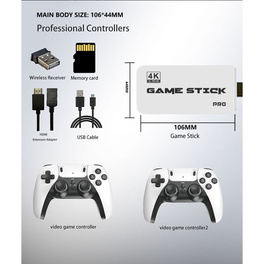 เกมส์ต่อทีวี game stick เกม HDMI 4K เครื่องเล่นเกมย้อนยุค ที่จับเกมบลูทูธ 64Gb ในตัวมี 30,000 game