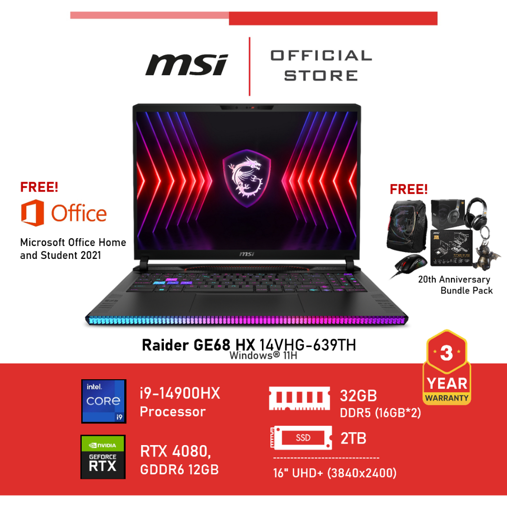 MSI Raider GE68 HX 14VHG-639TH (RTX 4080, GDDR6 12GB) Notebook, Laptop