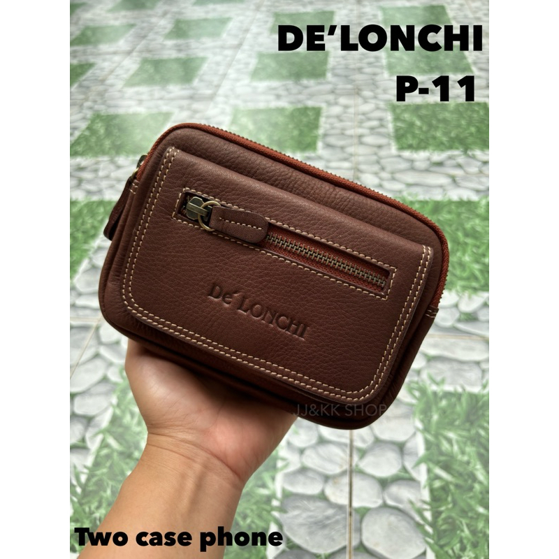 De’lonchi กระเป๋าเหน็บเอวหนัง ซองใส่โทรศัพท์มือถือ แนวนอน รุ่นP-11 กป.ติดร้อยเข็มขัด ซองหนังผู้ชาย หนังวัวแท้