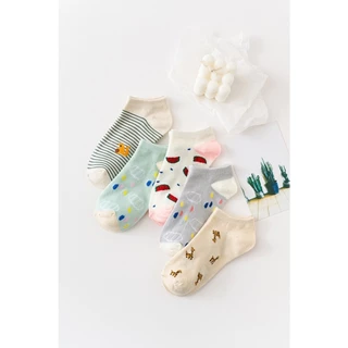 ✔️พร้อมส่ง ถุงเท้าข้อสั้น ลายหยดน้ำแตงโม สุดคิ้ว (1 เซต มี 5 คู่)