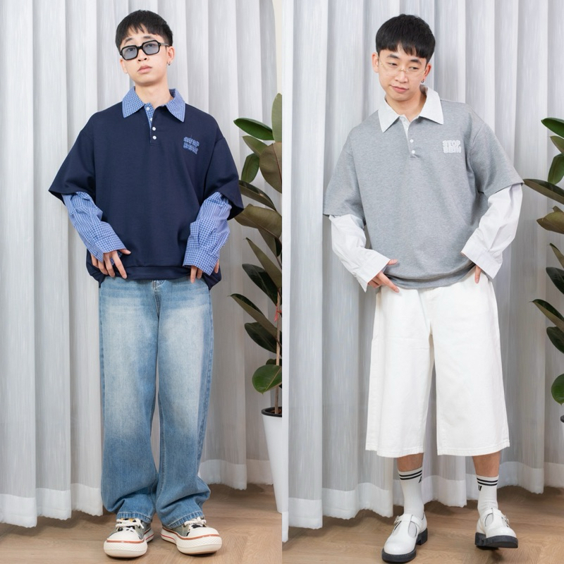 STOP SHIRT เสื้อเชิ้ตต่อแขนทรงโอเวอร์ไซส์