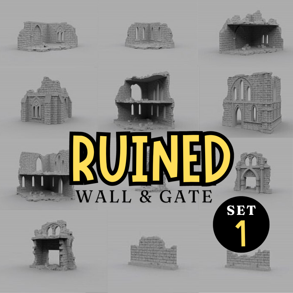 DnD I Ruined Wall & Gate SET 1 โมเดลประกอบฉาก (งาน PLA ยังไม่ลงสี) -ใช้เวลาปริ้น 2-3 วันหรือมากกว่าขึ้นอยู่กับคิวปริ้น