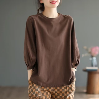 เสื้อยืดแขนยาวทรงหลวมสไตล์เกาหลี สีพื้น Oversize เสื้อผ้าสาวอวบมินิมอลน่ารักๆ เสื้อแขนบอลลูนแฟชั่นสวยๆผู้หญิงฤดูร้อนใหม่