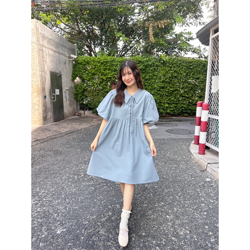 Angle dress เดรสแต่งคอปกผูกโบว์ มีกระดุม