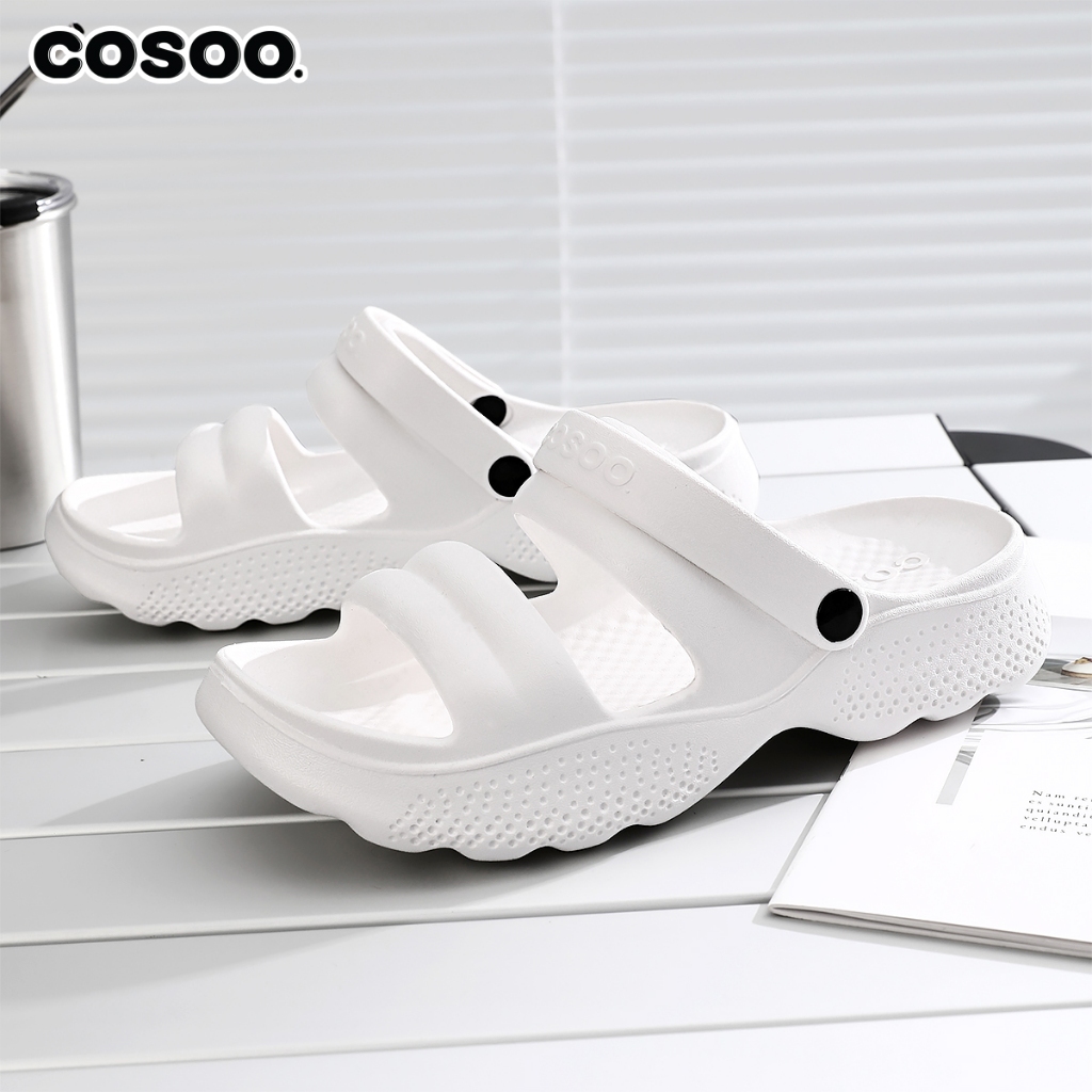 COSOO รองเท้าผู้หญิง รองเท้าแตะ รองเท้าแตะรัดส้น แฟชั่น สายคาด นุ่มสบายเท้า พื้นหนา กันลื่น สีขาว รุ่น CS-L03 - รูปที่ 3