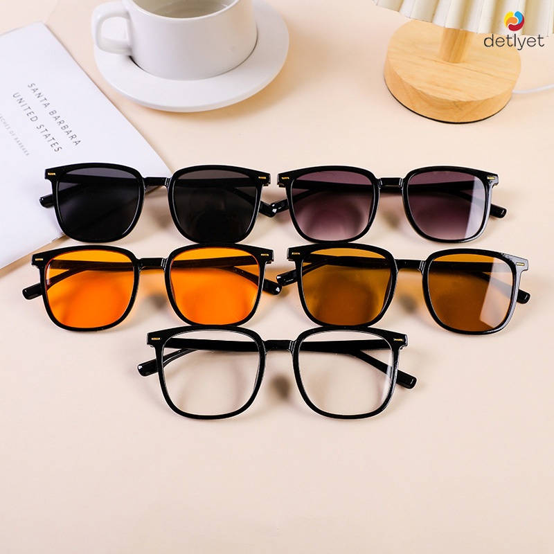 COD🌷แว่นตากันแดดหลากสีกรอบเหลี่ยมวินเทจแฟชั่นสไตล์เกาหลีป้องกันรังสียูวีเรียบง่ายเบาพิเศษแว่นตาผู้ชายและผู้หญิง-detlyet