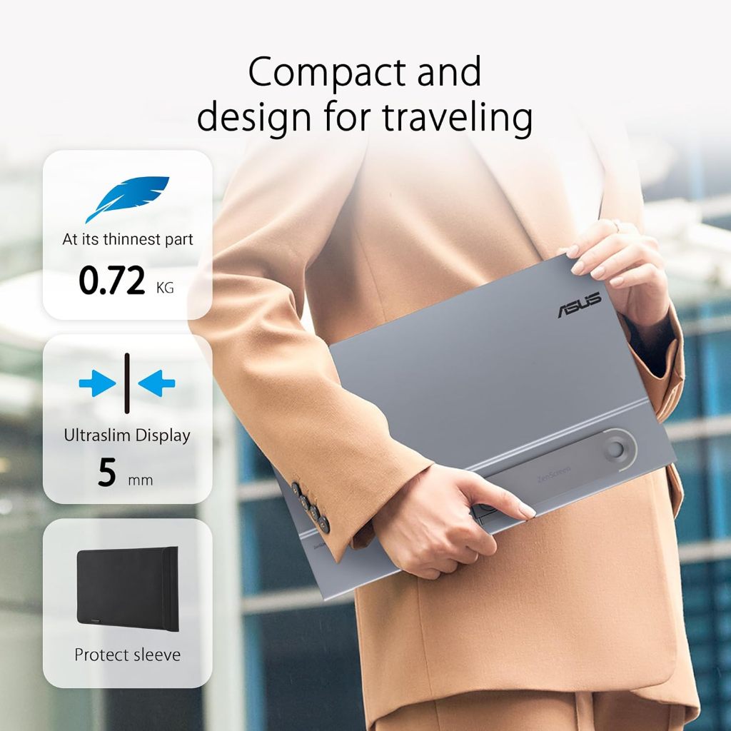 ASUS ZenScreen 16” OLED USB-C portable monitor (MQ16AHE) 100% DCI-P3, 1ms, HDR-10, Proximity Sensor, Kick Stand