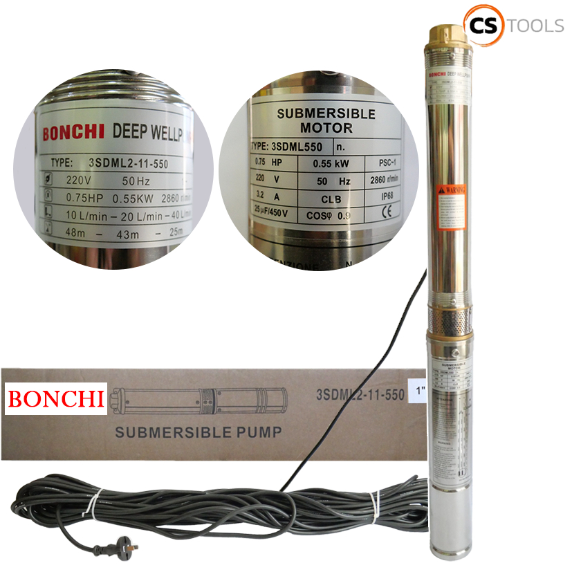 Bonchi ปั๊มน้ำรุ่นใหม่ ปัํมบาดาล 1 นิ้ว รุ่น 3SDML550 ขนาดท่อออก 1 นิ้ว สายไฟยาว 30 เมตร