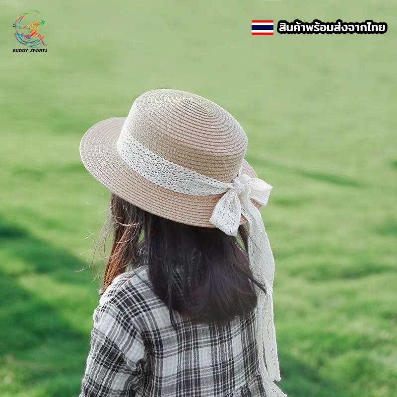 หมวกสานเด็ก Bucket English Style คาดลูกไม้สายหวาน ไซส์เด็กและผู้ใหญ่ พร้อมส่ง 05T17