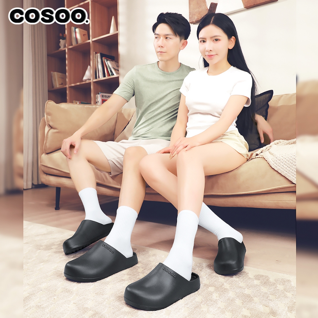 COSOO รองเท้าหัวโต รองเท้าแฟชั่น รองเท้าแตะ เปิดส้น แบบสวม กันลื่น พื้นนุ่ม สำหรับผู้ชายและผู้หญิง สีดำ รุ่น CS-L01