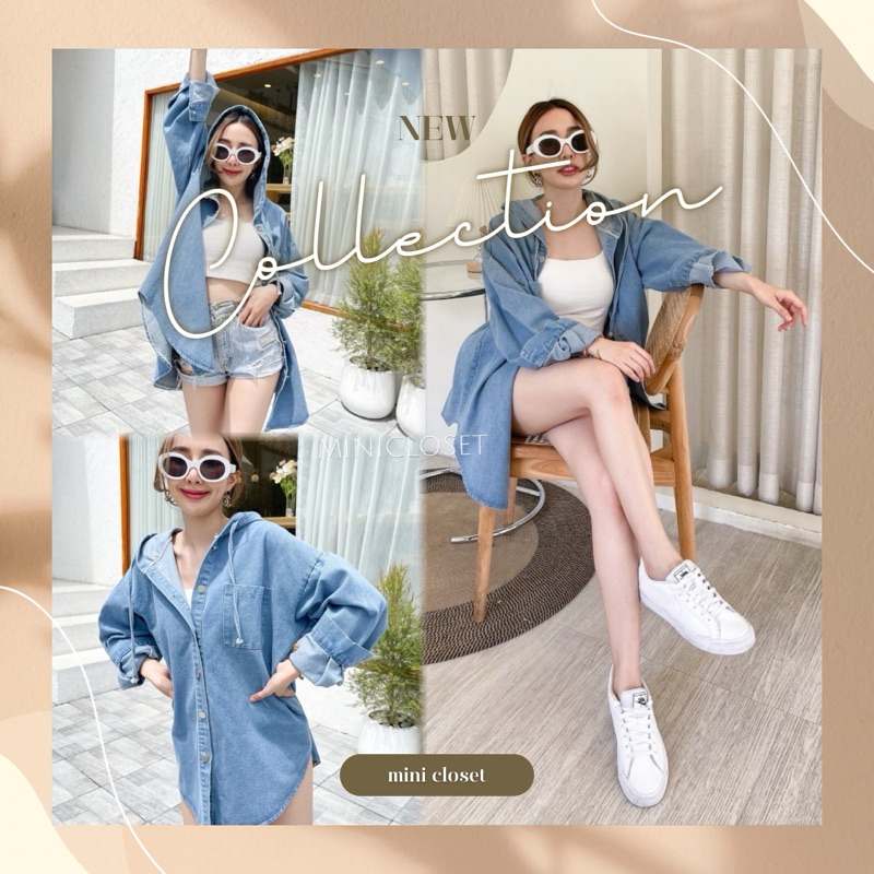 minicloset เสื้อยีนส์ตัวโคร่งๆ มีฮู้ด