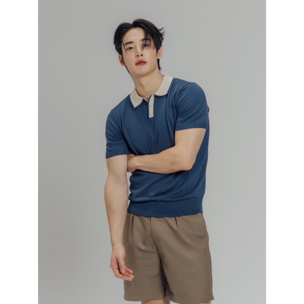 KINS | เสื้อ Knit Polo คลาสสิก สีทูโทน สีดำ สีขาว และสีกรมท่า (รหัส : KN109)