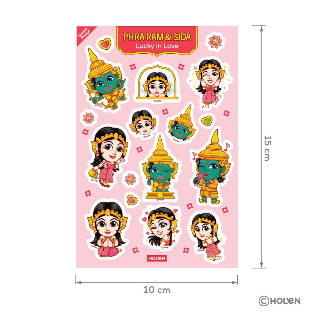 Waterproof Ramakien Sticker - Phra Ram & Sida lucky in Love - สติ๊กเกอร์รามเกียรติ์กันน้ำ พระราม และสีดา กิ่งทองใบหยก — صورة 2