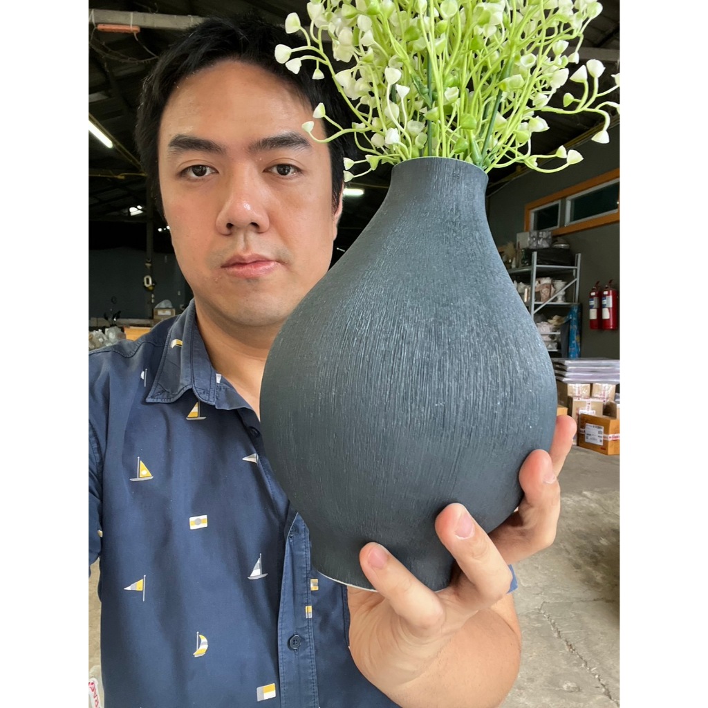 แจกันดอกไม้เซรามิก ขนาด 8นิ้ว Vase Ceramics สีน้ำเงินเข้ม ตกแต่งแจกันเซรามิกที่เรียบง่ายให้สวยและทันสมัย ออกใบกำกับภาษีไ