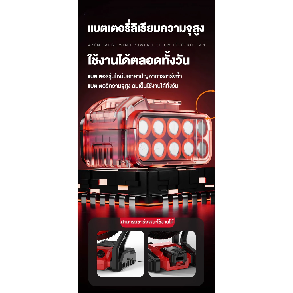 JIAPU พัดลมไร้สาย 12 นิ้ว 2 ระบบ AC/DC รุ่น JP-FN-12INCH thumbnail 10