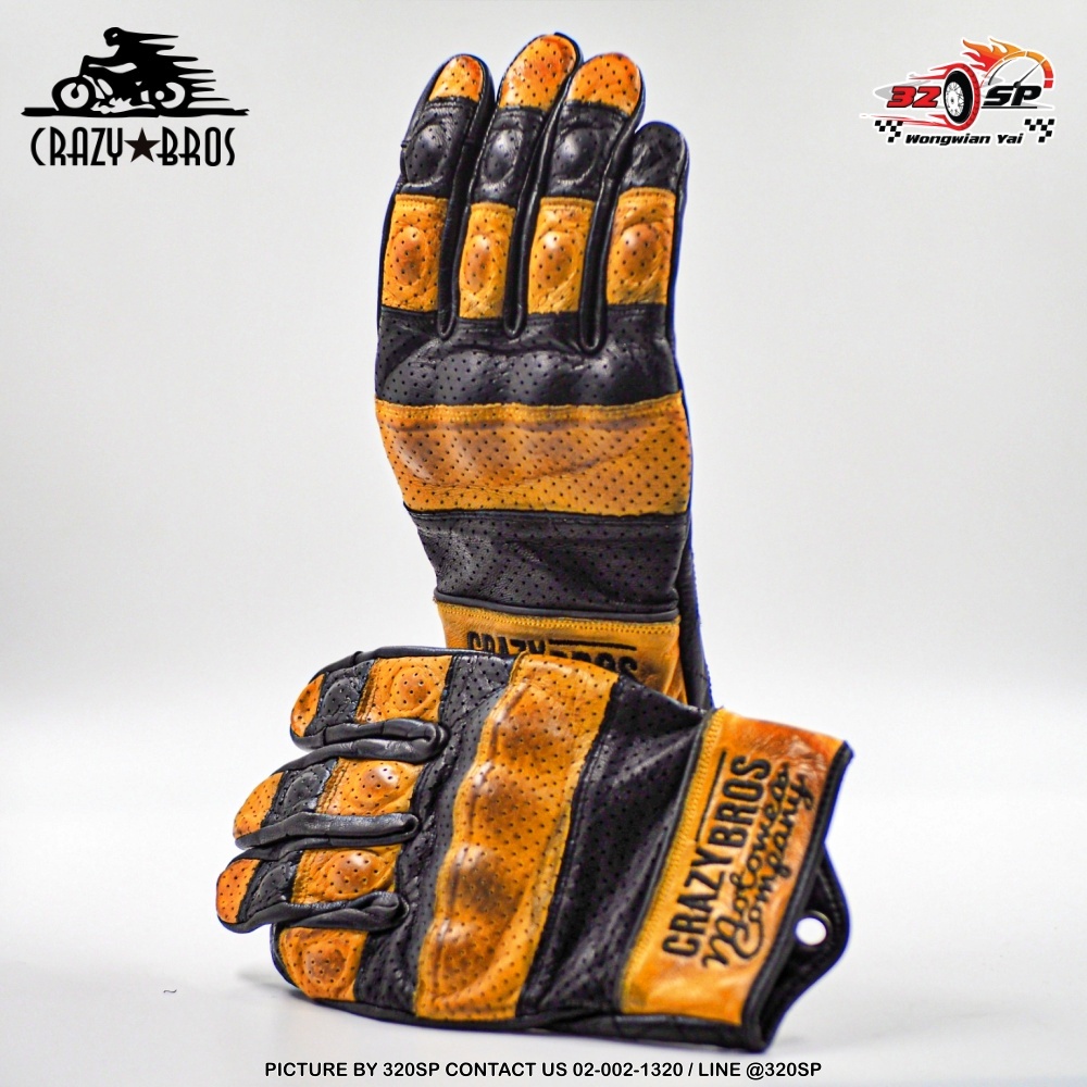 ถุงมือขับขี่มอเตอร์ไซค์ CRAZY BROS CZ-591 ใส่สบาย หนังแท้!! 320SP.วงเวียนใหญ่!!
