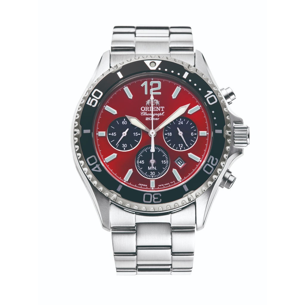 Orient Sports Chronograph Solor-Powered นาฬิกาสายเหล็ก (RA-TX0207R)