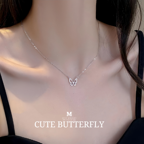 MEET💕สร้อยคอเงินแท้ Cute Butterfly สร้อยเงินแท้ สร้อยแฟชั่น จี้สร้อยคอ สร้อยคอเงิน925 สร้อยเพชร