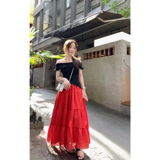 Cicishop(907)Layer Skirts กระโปรงยาวผ้าชีฟองสีพื้น ใส่สบาย สไตล์โบฮี่เมี่ยน สุดชิค
