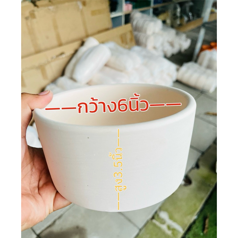 กระถางดินเผา ทรงกลมเตี้ย กว้าง 6 นิ้ว