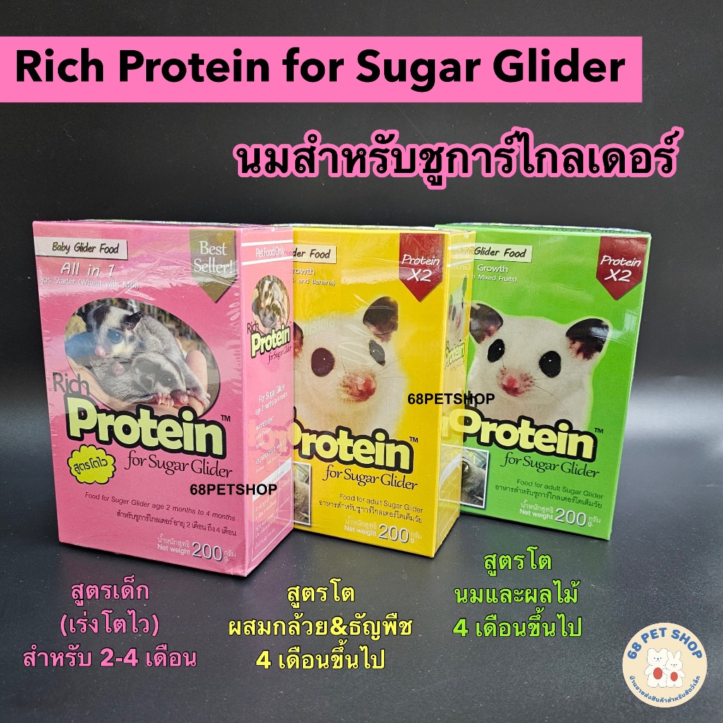 Rich Protein นมริชโปรตีน นมสำหรับชูการ์ไกลเดอร์ โปรตีนสูง โตเร็ว