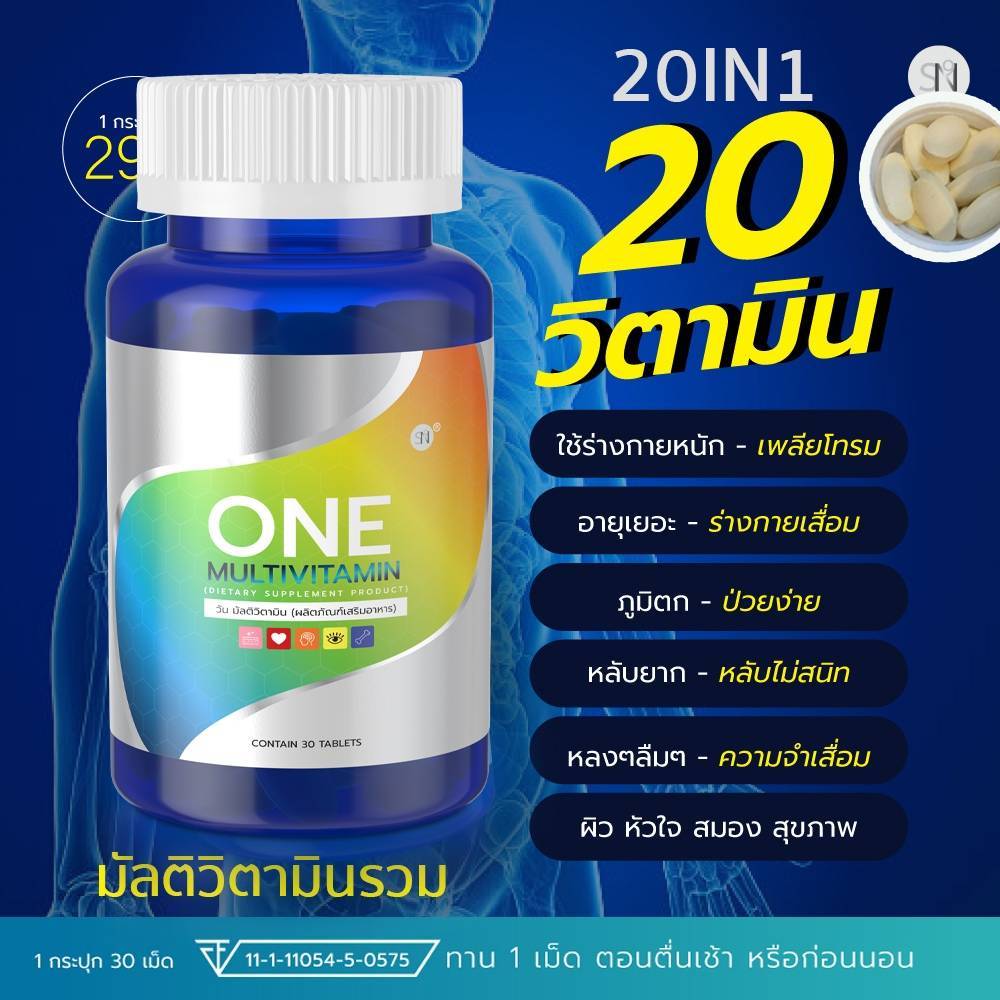 SN9 มัลติวิตามินรวม20ชนิด ONE MULTIVITAMIN 20วิตามิน ภูมิแพ้ ภูมิตก ขาดวิตามิน ป่วยง่าย อ่อนเพลีย