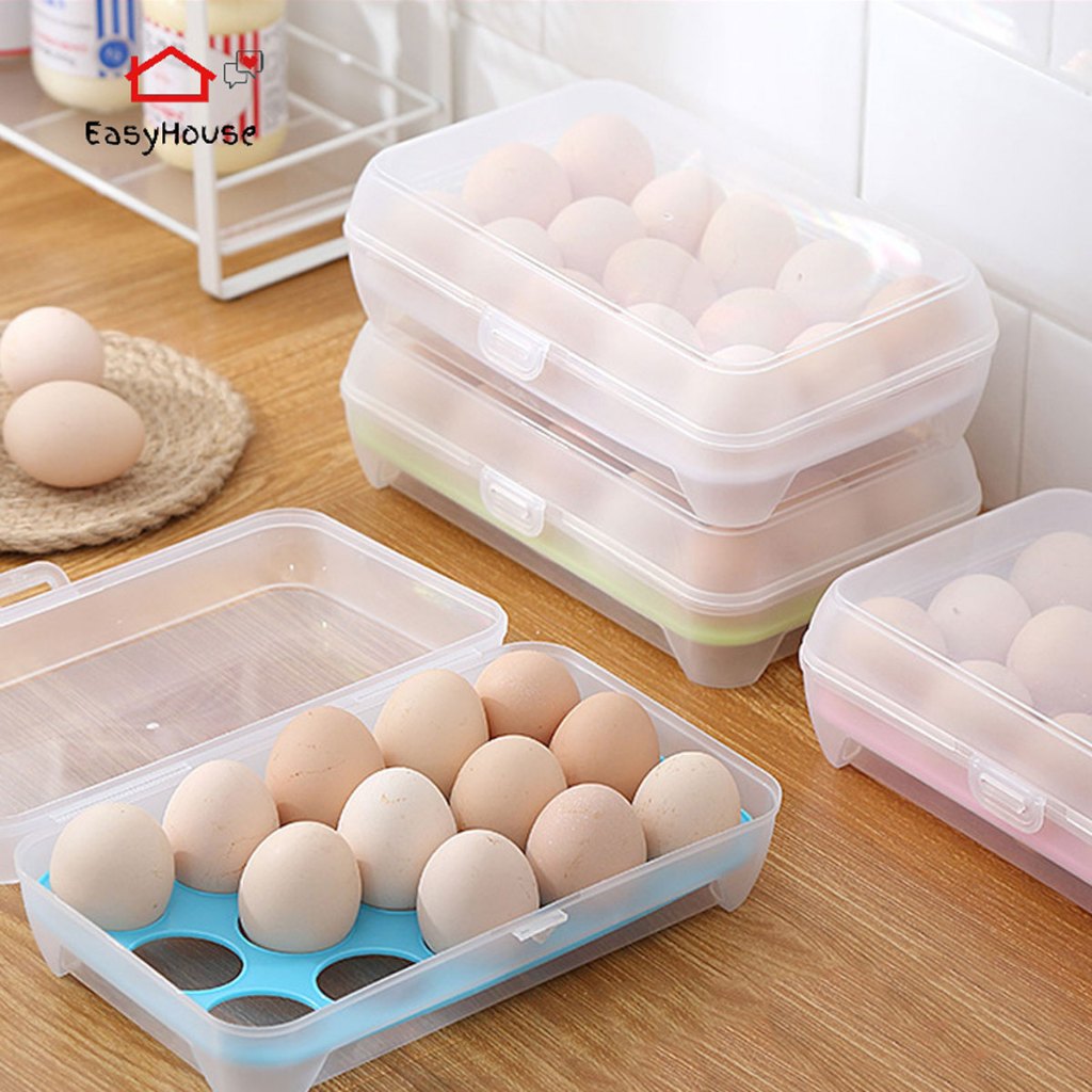Easyhouse กล่องไข่ กล่องเก็บไข่ 15ฟอง วางซ้อนกันได้ พร้อมฝาปิด