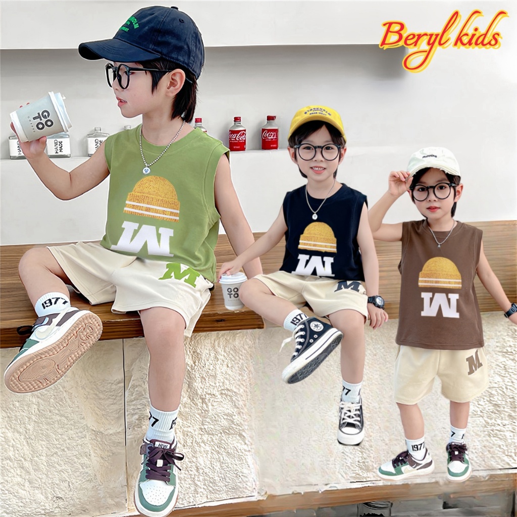 Beryl kids🌸ชุดสูทเด็กผู้ชายแฟชั่น🎀เสื้อกั๊กแขนกุดกางเกงขาสั้น สไตล์เกาหลี ลำลองกีฬา ใส่สบาย ฤดูร้อน